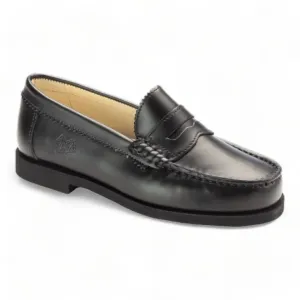 2525 - Black Polished Leather Hard Loafer for Girl/Boy by London Kids