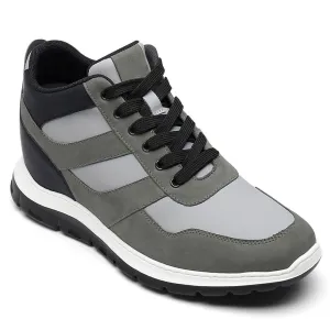 9 CM/3.54 Inches CMR CHAMARIPA Elevator Sneakers for Men - Elevate Your Style with 3.54 Inches of Height in Gray Nubuck High Tops