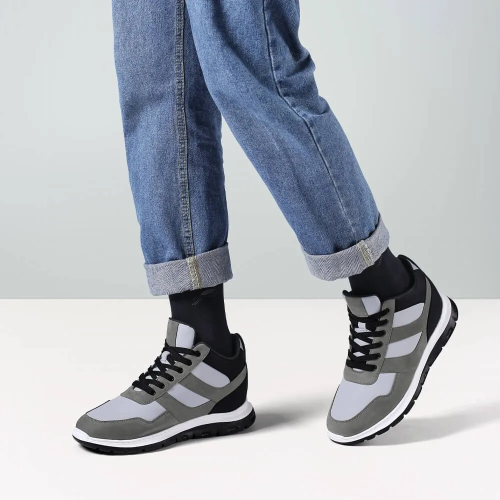 9 CM/3.54 Inches CMR CHAMARIPA Elevator Sneakers for Men - Elevate Your Style with 3.54 Inches of Height in Gray Nubuck High Tops
