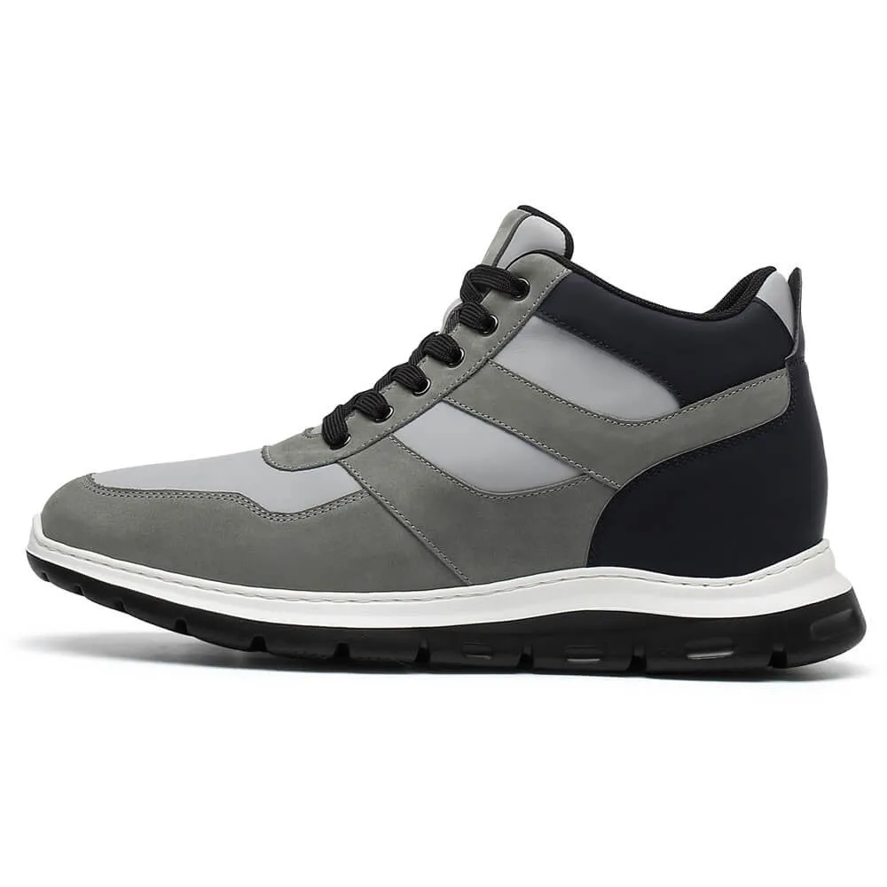 9 CM/3.54 Inches CMR CHAMARIPA Elevator Sneakers for Men - Elevate Your Style with 3.54 Inches of Height in Gray Nubuck High Tops