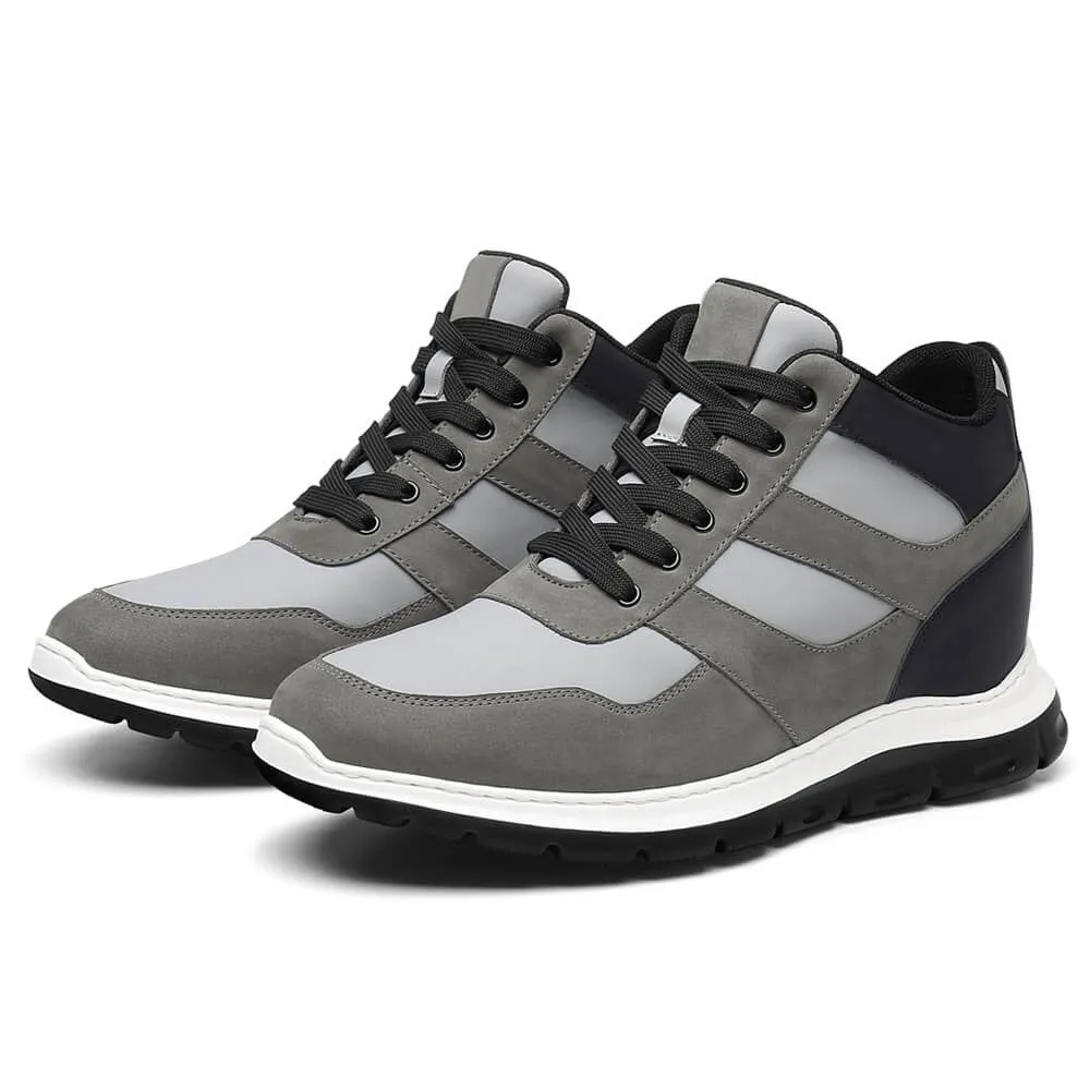 9 CM/3.54 Inches CMR CHAMARIPA Elevator Sneakers for Men - Elevate Your Style with 3.54 Inches of Height in Gray Nubuck High Tops