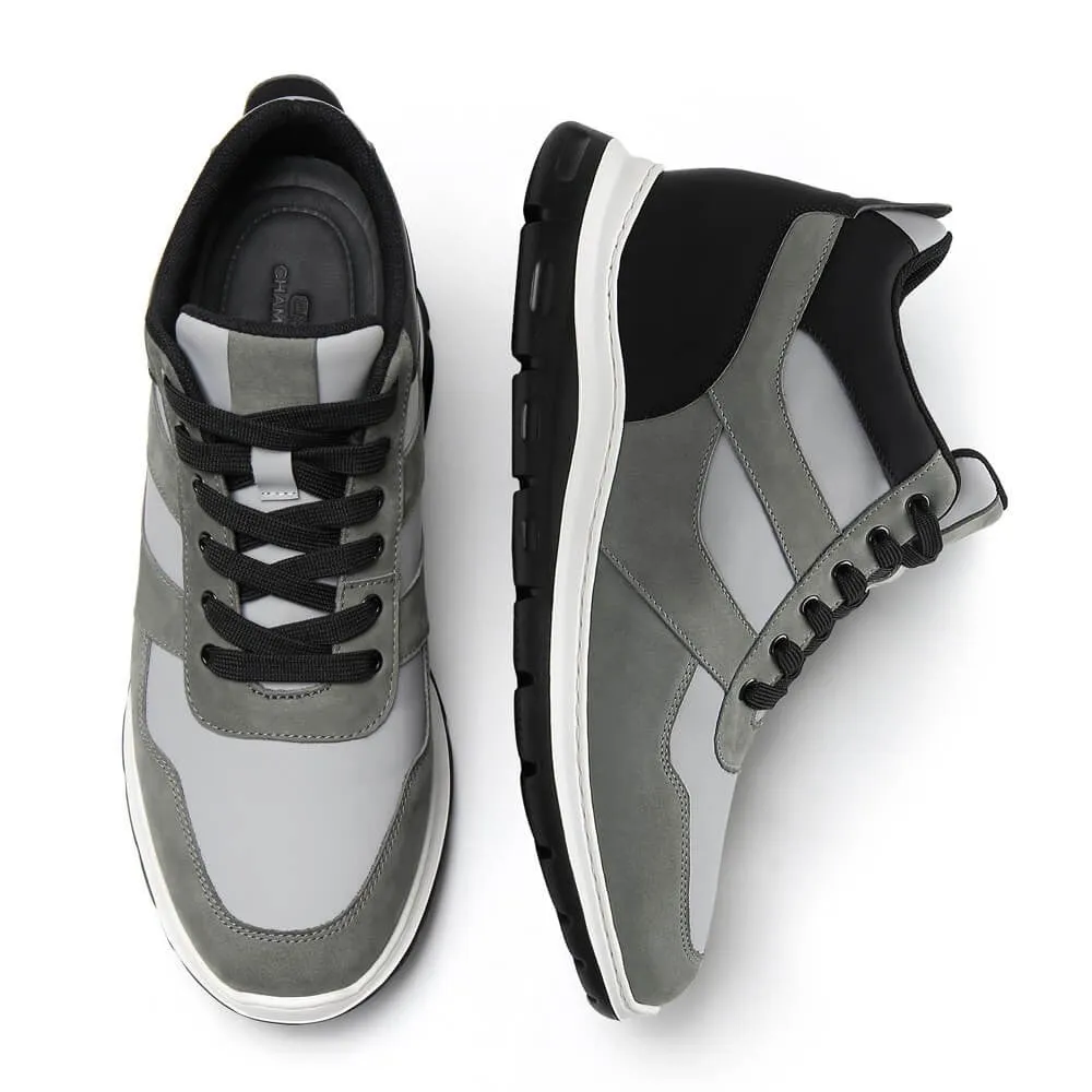 9 CM/3.54 Inches CMR CHAMARIPA Elevator Sneakers for Men - Elevate Your Style with 3.54 Inches of Height in Gray Nubuck High Tops