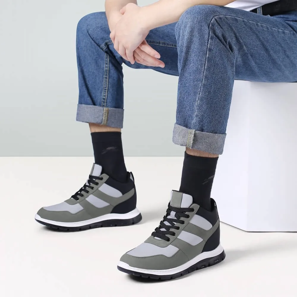 9 CM/3.54 Inches CMR CHAMARIPA Elevator Sneakers for Men - Elevate Your Style with 3.54 Inches of Height in Gray Nubuck High Tops