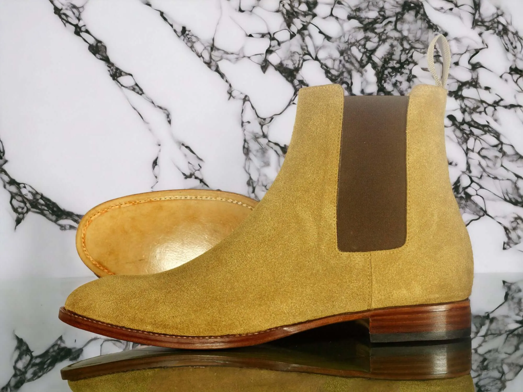 Ankle High Beige Chelsea Suede Men's Boot, Handmade Boot, Formal Boot