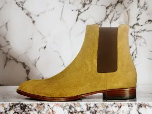 Ankle High Beige Chelsea Suede Men's Boot, Handmade Boot, Formal Boot