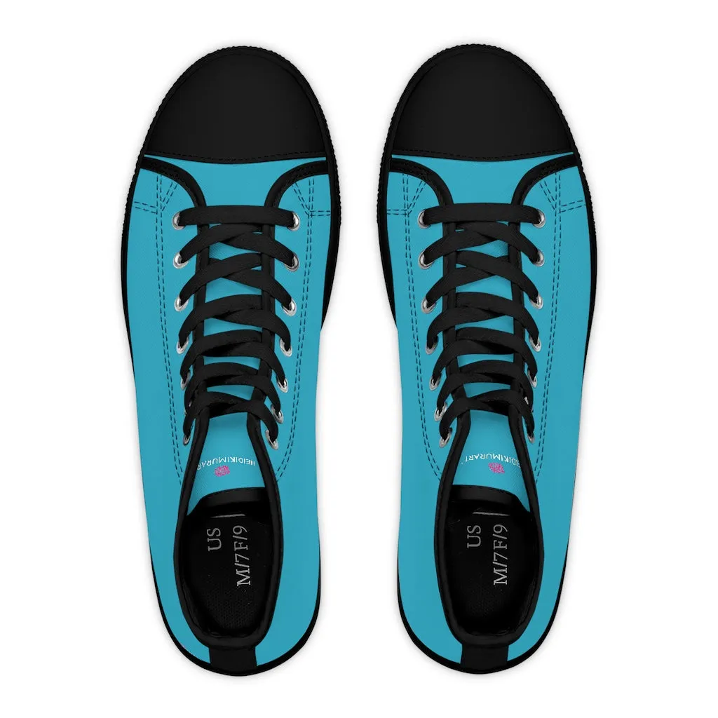 Blue Color Ladies' High Tops, Solid Color Best Women's High Top Sneakers Canvas Tennis Shoes