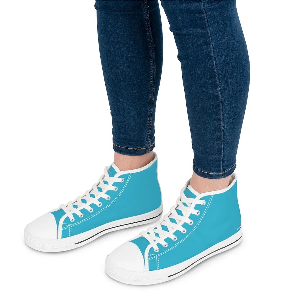 Blue Color Ladies' High Tops, Solid Color Best Women's High Top Sneakers Canvas Tennis Shoes