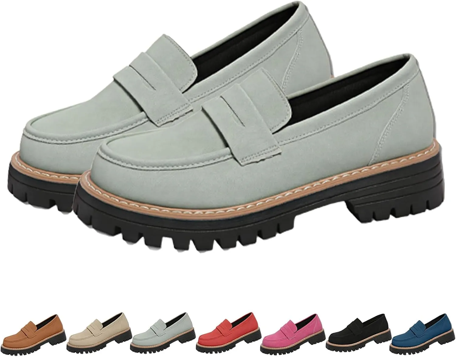 Bootara Loafers Shoes, Bootara Women's Plus Size Casual Retro Suede Loafers, Platform for Women Chunky Heel