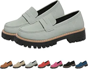 Bootara Loafers Shoes, Bootara Women's Plus Size Casual Retro Suede Loafers, Platform for Women Chunky Heel