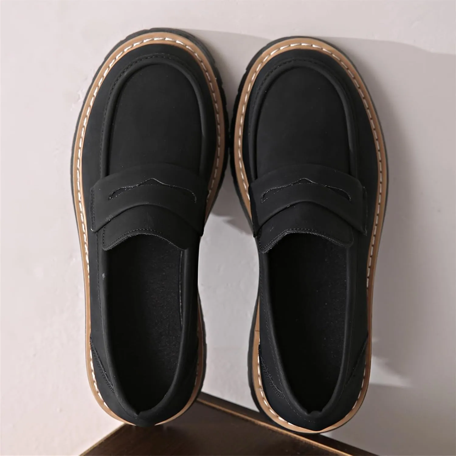 Bootara Loafers Shoes, Bootara Women's Plus Size Casual Retro Suede Loafers, Platform for Women Chunky Heel