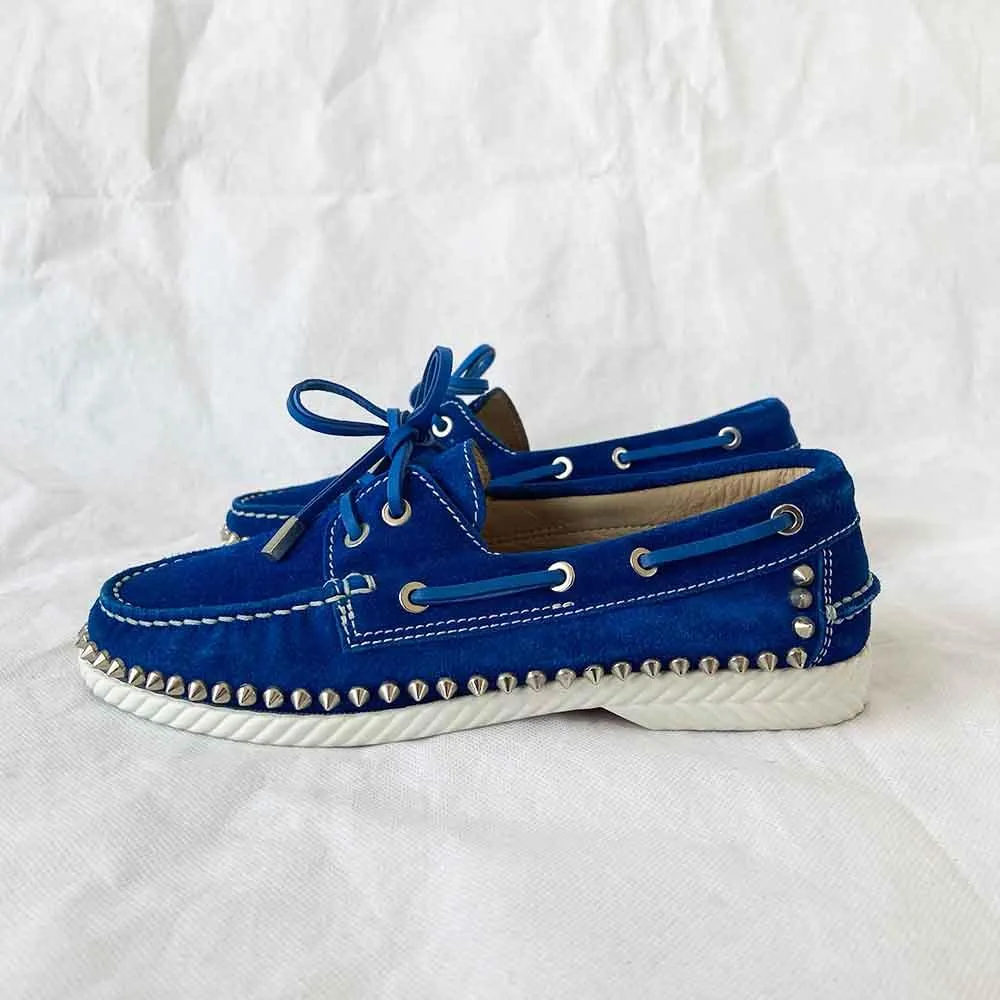 Christian Louboutin Blue Suede Steckel Spiked Loafers, 37.5