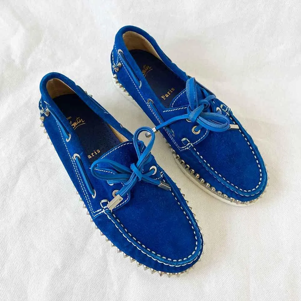 Christian Louboutin Blue Suede Steckel Spiked Loafers, 37.5