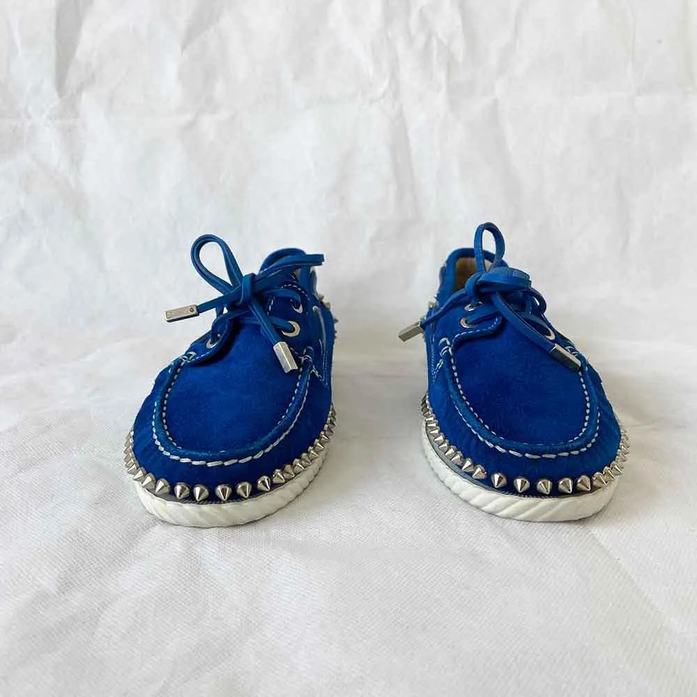 Christian Louboutin Blue Suede Steckel Spiked Loafers, 37.5