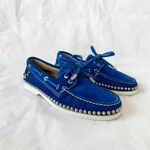 Christian Louboutin Blue Suede Steckel Spiked Loafers, 37.5
