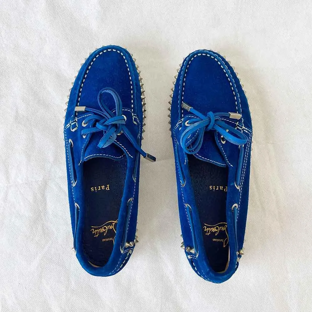 Christian Louboutin Blue Suede Steckel Spiked Loafers, 37.5