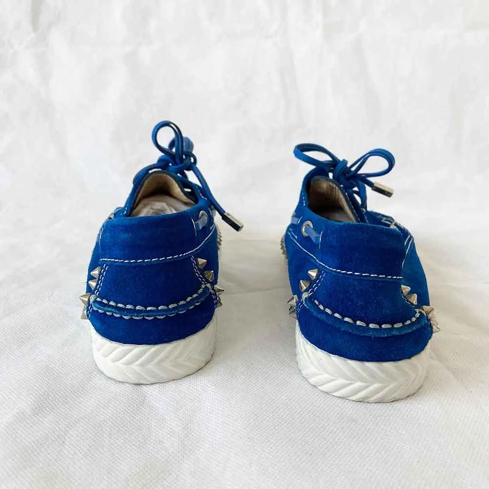 Christian Louboutin Blue Suede Steckel Spiked Loafers, 37.5
