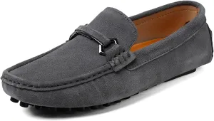 FLIOZY Men's Suede Slip-On Loafers with Metal Buckle | Round Toe Casual Shoes | Microfiber Lining & Comfort Driving Design