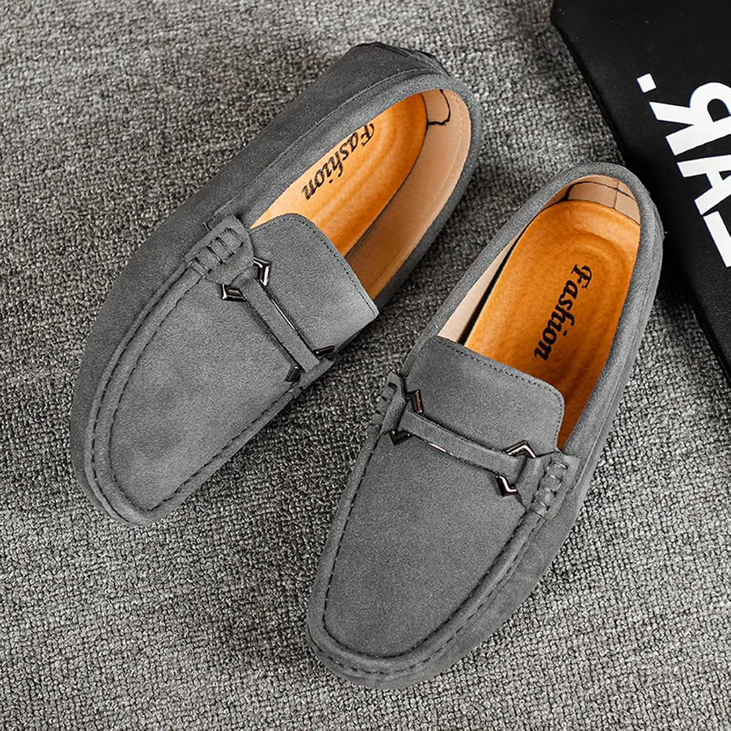 FLIOZY Men's Suede Slip-On Loafers with Metal Buckle | Round Toe Casual Shoes | Microfiber Lining & Comfort Driving Design