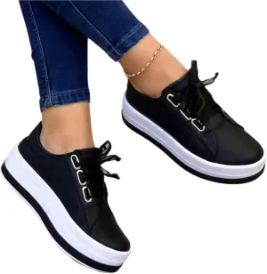Ladmiple Sneakers For Women Slip On Wide Width Leather Walking Shoes Lace Up Dressy Casual Summer Platform Flats Loafers