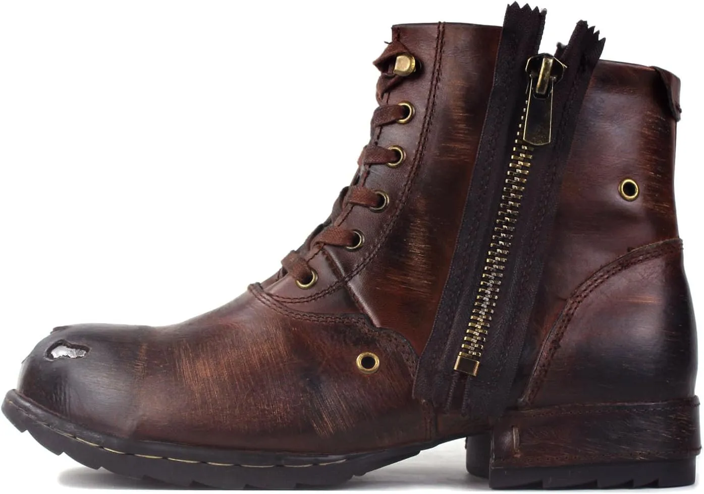 Men's Grippy Black Iron Piece Toe-tipped Design Chukka Boots Lace-up Motorcycle Casual Leather Dress Ankle Boot for Men Fashion 5008-8-Metal-Brown-R