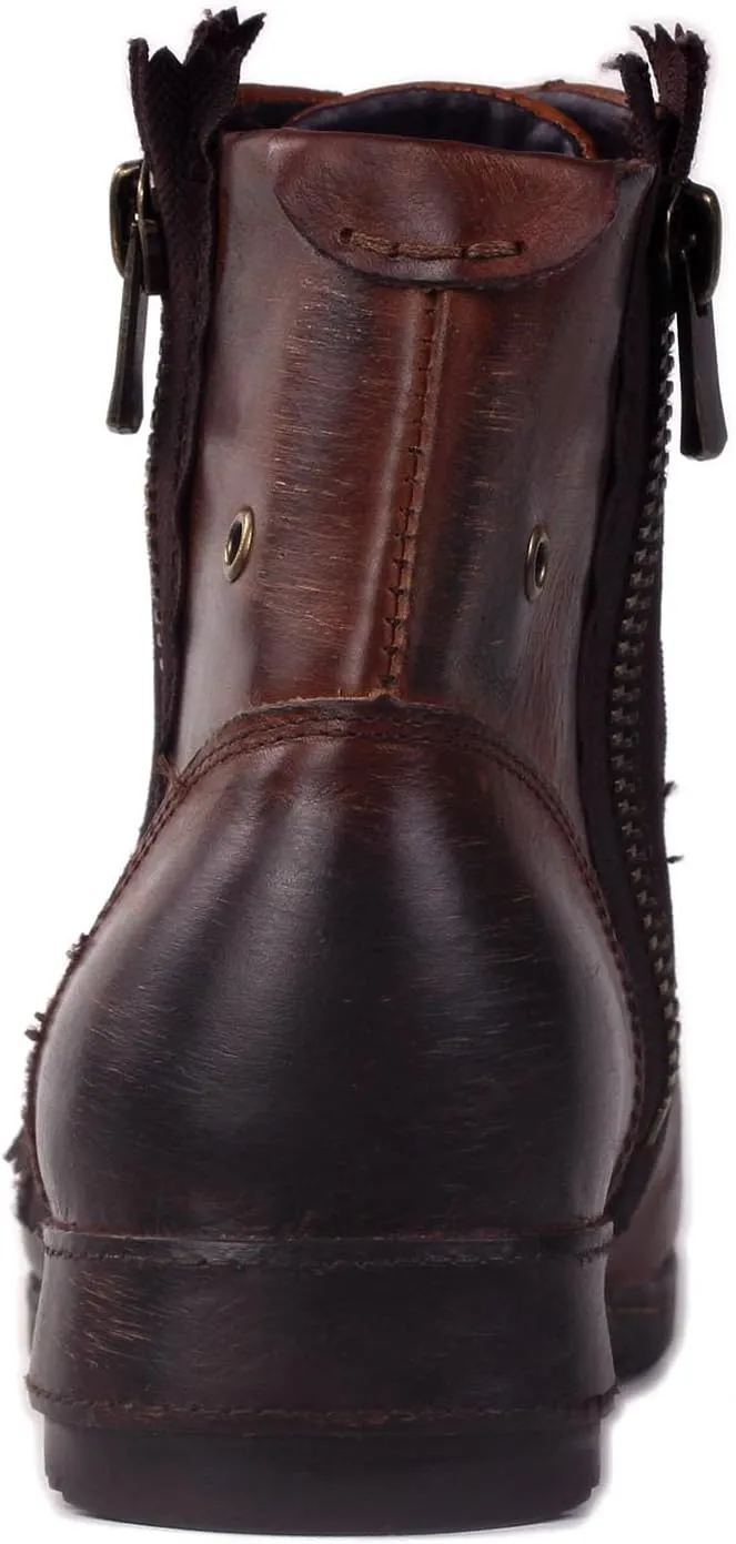 Men's Grippy Black Iron Piece Toe-tipped Design Chukka Boots Lace-up Motorcycle Casual Leather Dress Ankle Boot for Men Fashion 5008-8-Metal-Brown-R