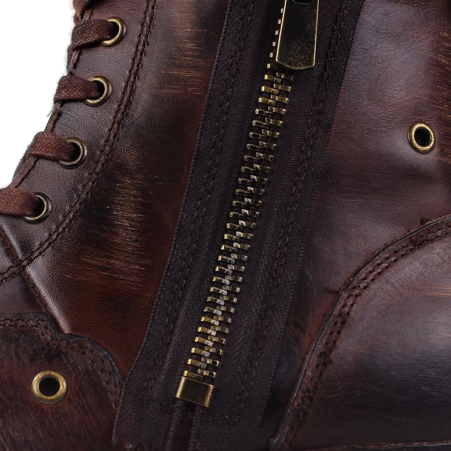 Men's Grippy Black Iron Piece Toe-tipped Design Chukka Boots Lace-up Motorcycle Casual Leather Dress Ankle Boot for Men Fashion 5008-8-Metal-Brown-R