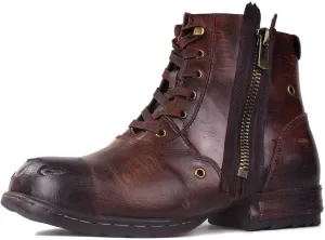 Men's Grippy Black Iron Piece Toe-tipped Design Chukka Boots Lace-up Motorcycle Casual Leather Dress Ankle Boot for Men Fashion 5008-8-Metal-Brown-R