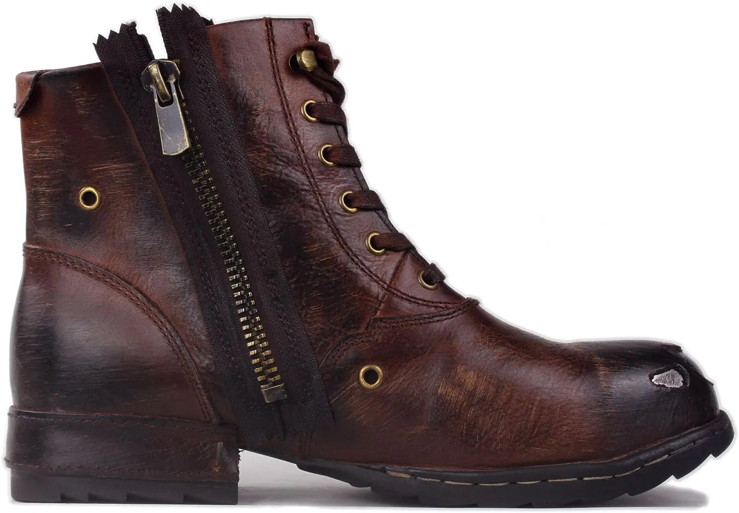 Men's Grippy Black Iron Piece Toe-tipped Design Chukka Boots Lace-up Motorcycle Casual Leather Dress Ankle Boot for Men Fashion 5008-8-Metal-Brown-R