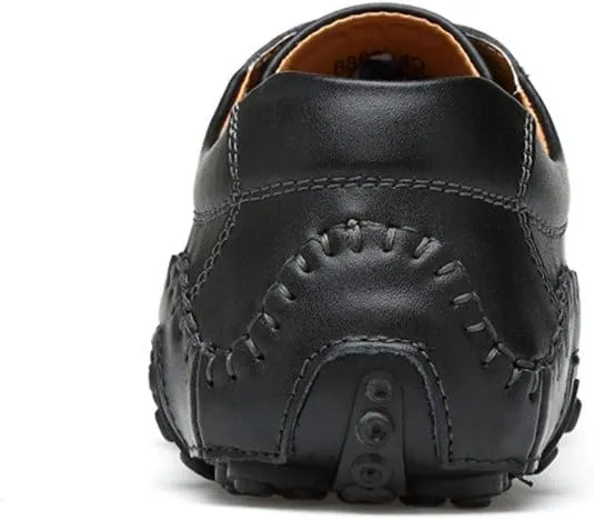 Men's Non-Slip Breathable Outdoor Loafers Hollow Out Leather Driving Walking Shoes Lace Up Casual Boat Shoes