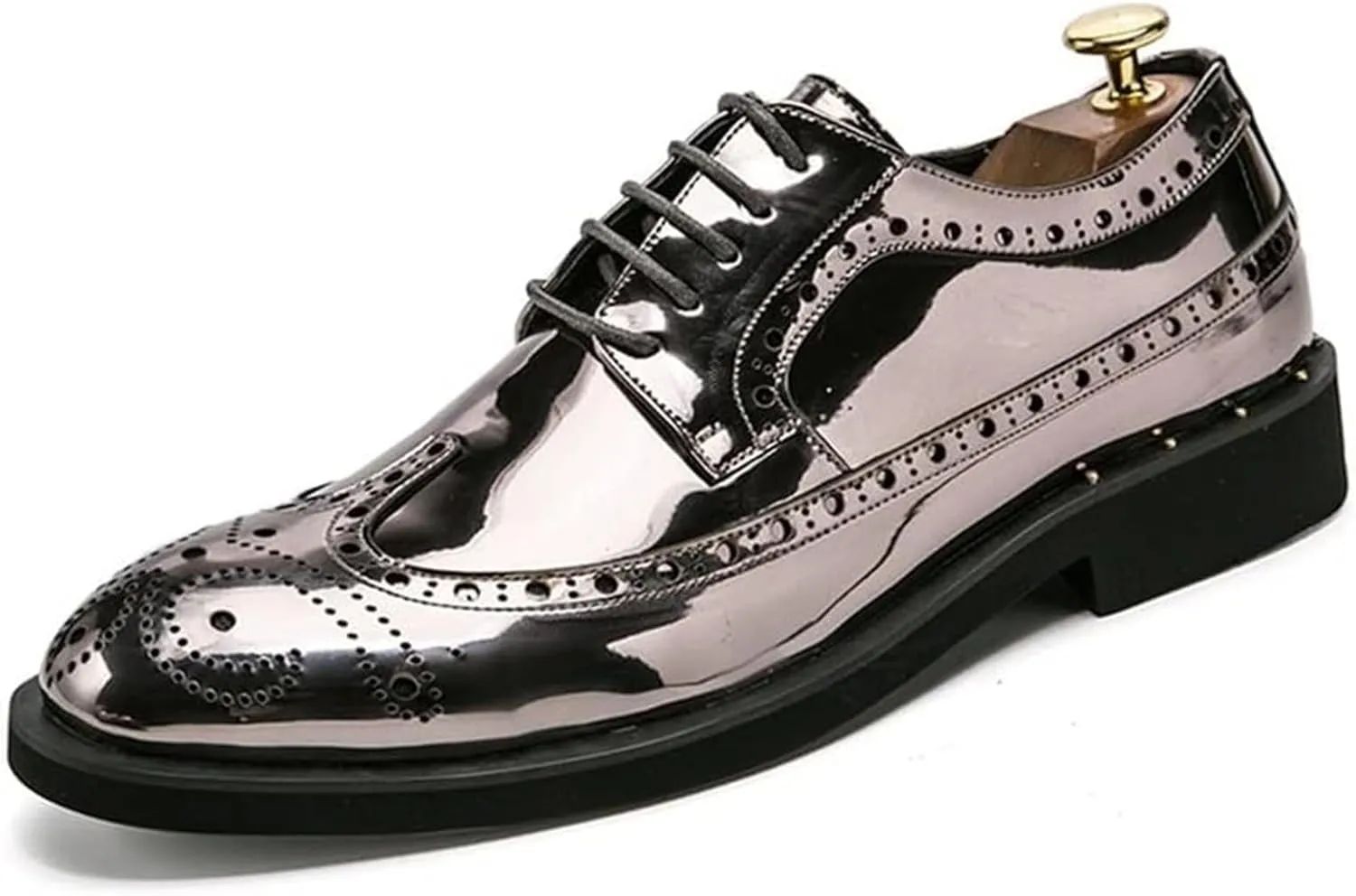 Men's Patent Leather Brogue Low Heel Loafers Oxfords Formal Business Leather Wingtip Slip On PU Leather Low Rubber Oxford Shoes Men