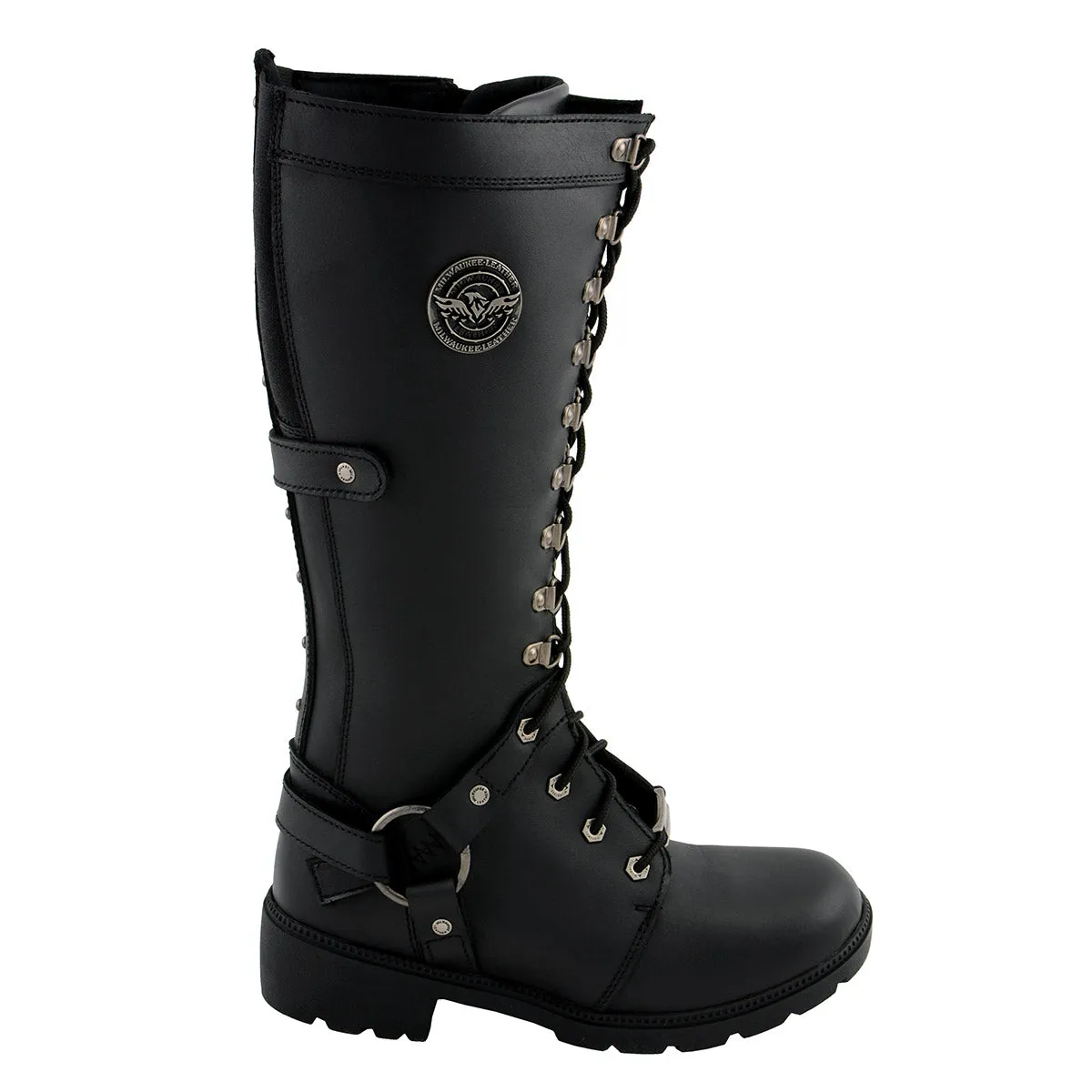 Milwaukee Leather MBL9380 Women's Black 'Jane' 15-inch Leather Combat