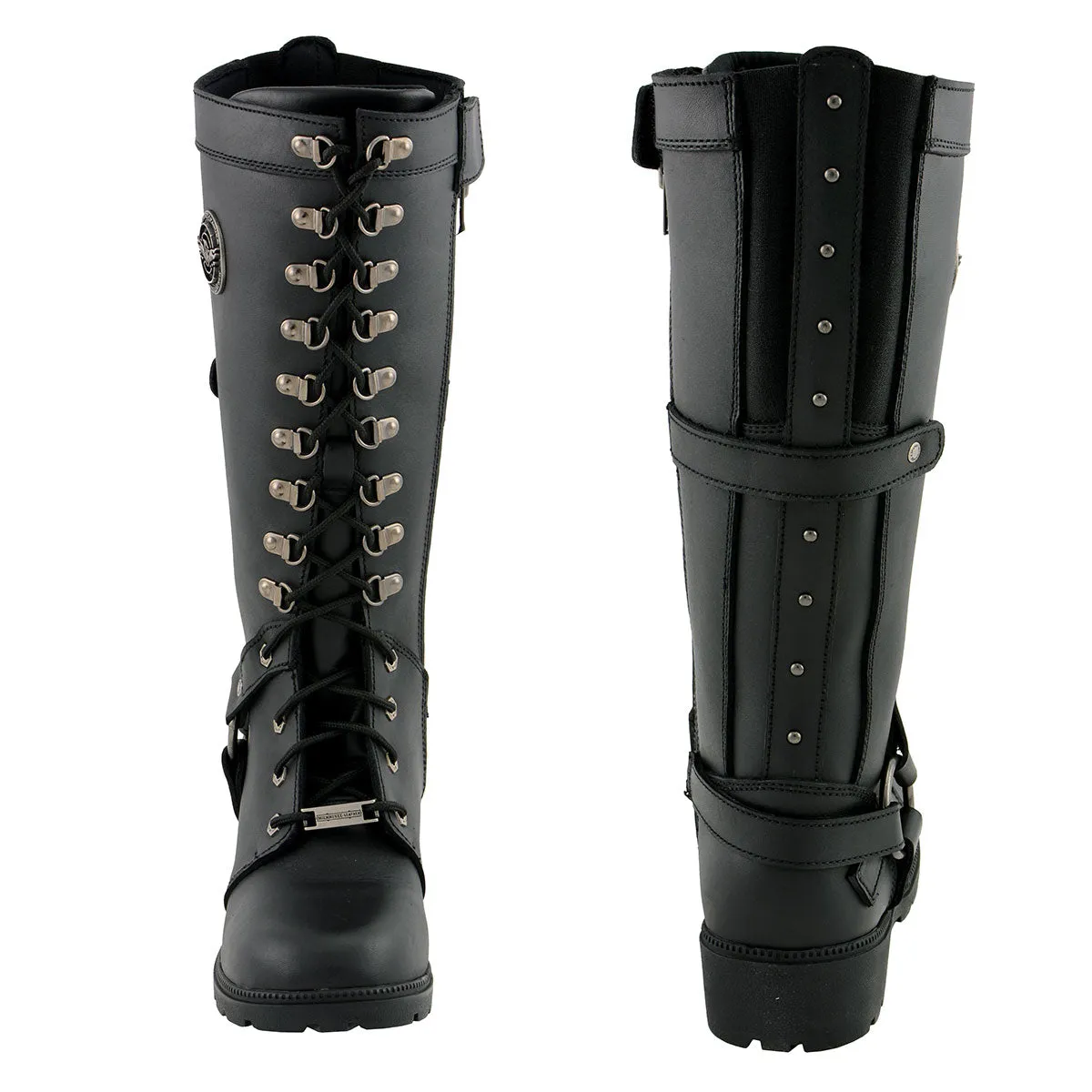 Milwaukee Leather MBL9380 Women's Black 'Jane' 15-inch Leather Combat