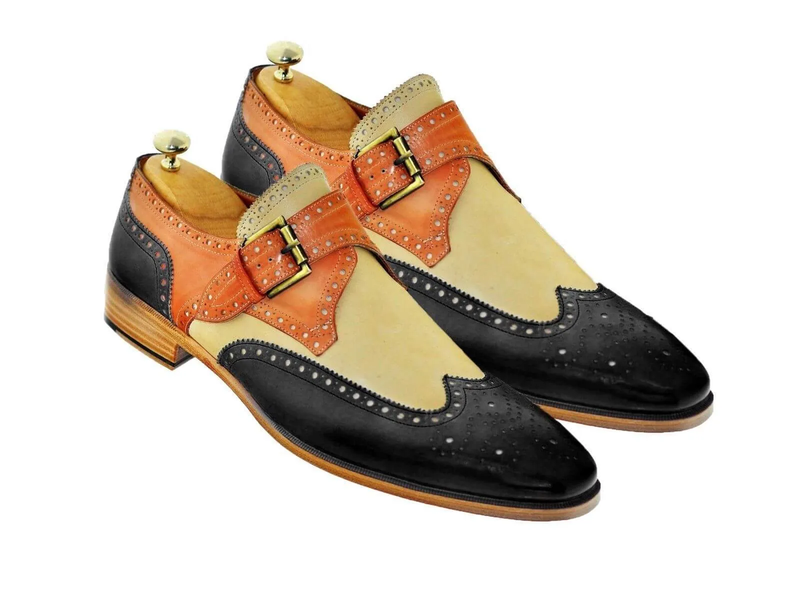 New Men Handmade Formal Leather Shoes Dress Oxford Wing Tip Black Beige Shoes