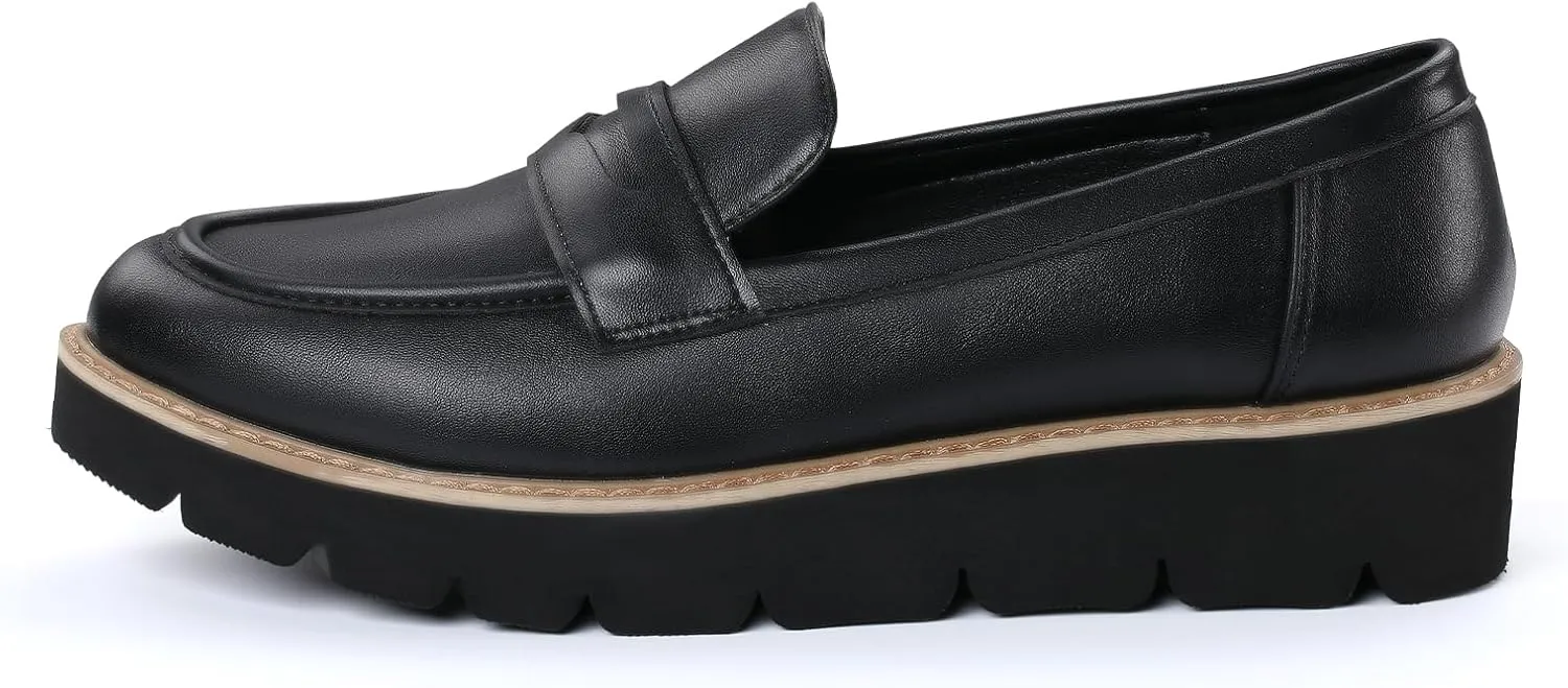 Platform Penny Loafers for Women,Slip On Leather Loafers Casual Business Work Dress Shoes