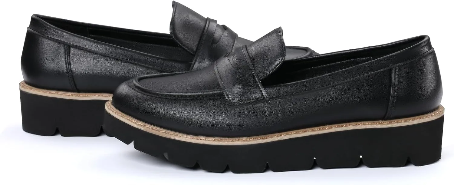 Platform Penny Loafers for Women,Slip On Leather Loafers Casual Business Work Dress Shoes