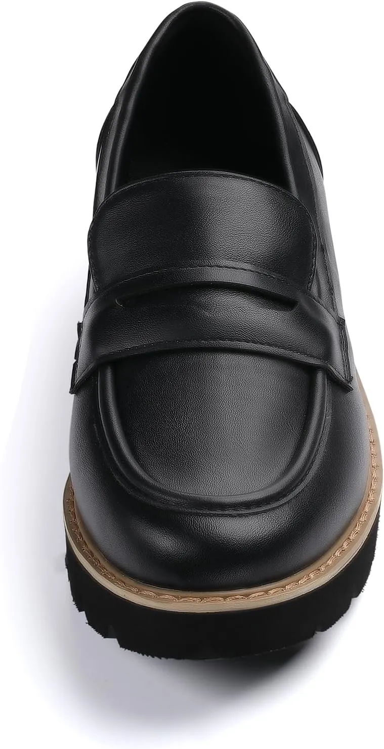 Platform Penny Loafers for Women,Slip On Leather Loafers Casual Business Work Dress Shoes