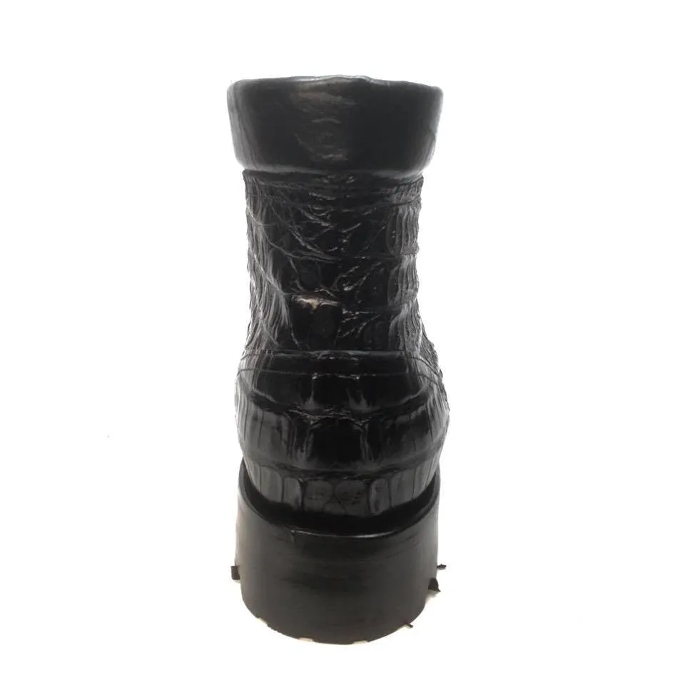Safari Black All-Over Crocodile Horn-back Combat Boots