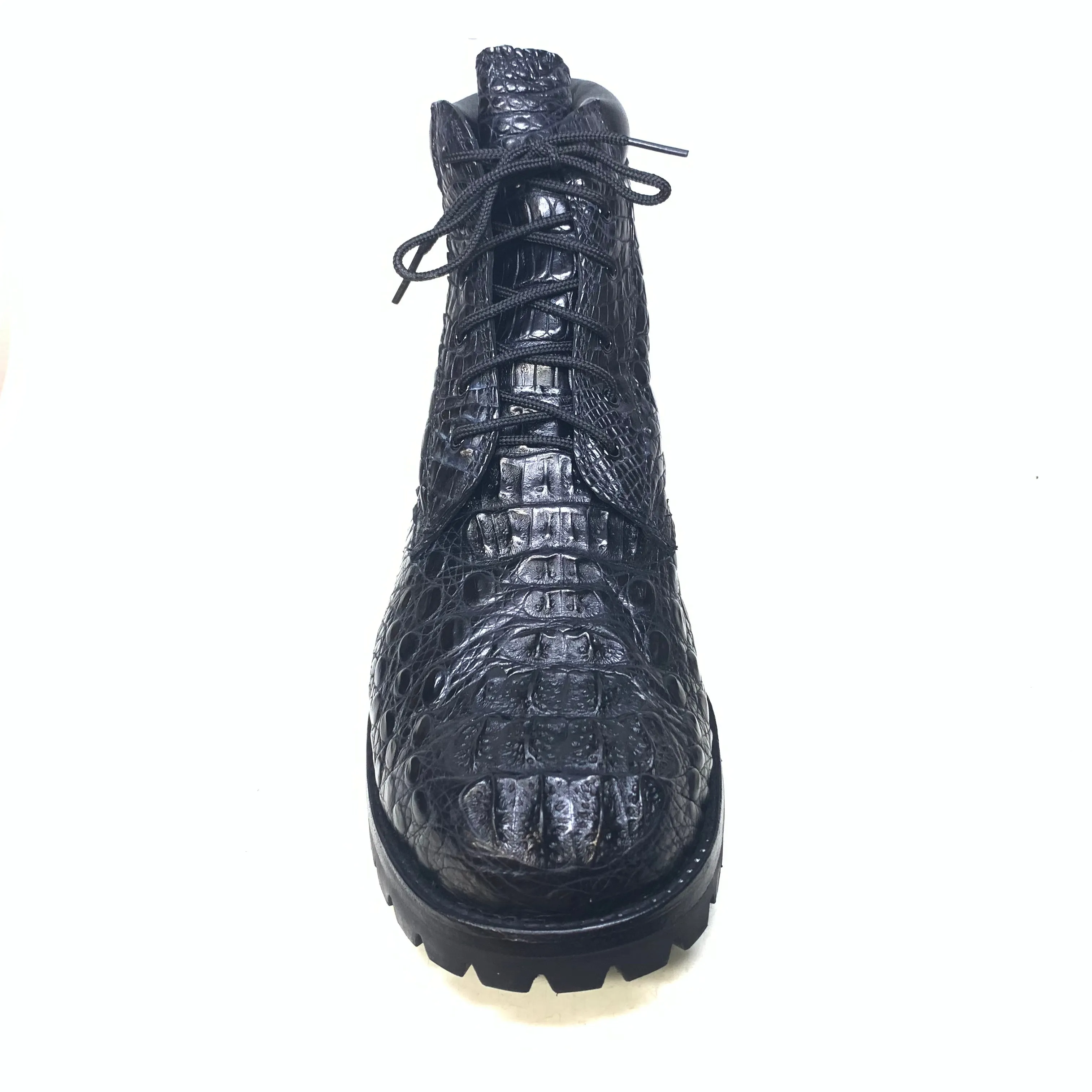 Safari Black All-Over Crocodile Horn-back Combat Boots
