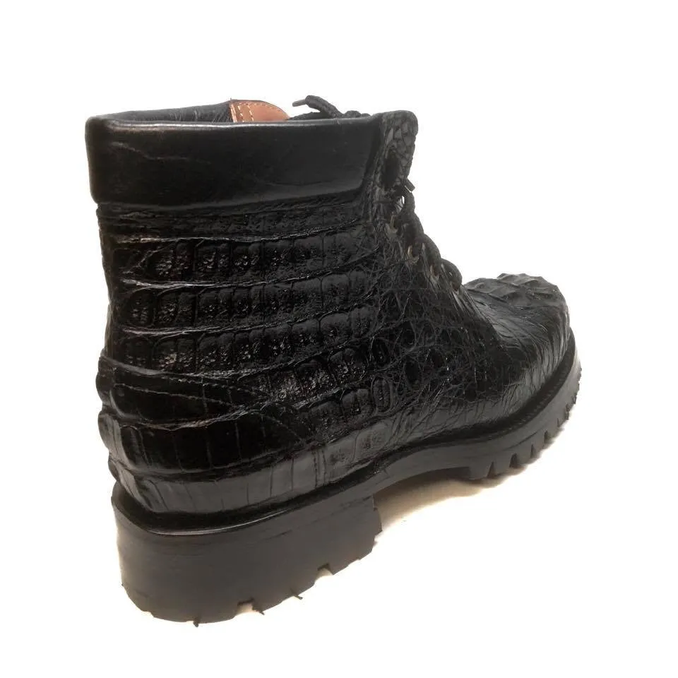 Safari Black All-Over Crocodile Horn-back Combat Boots