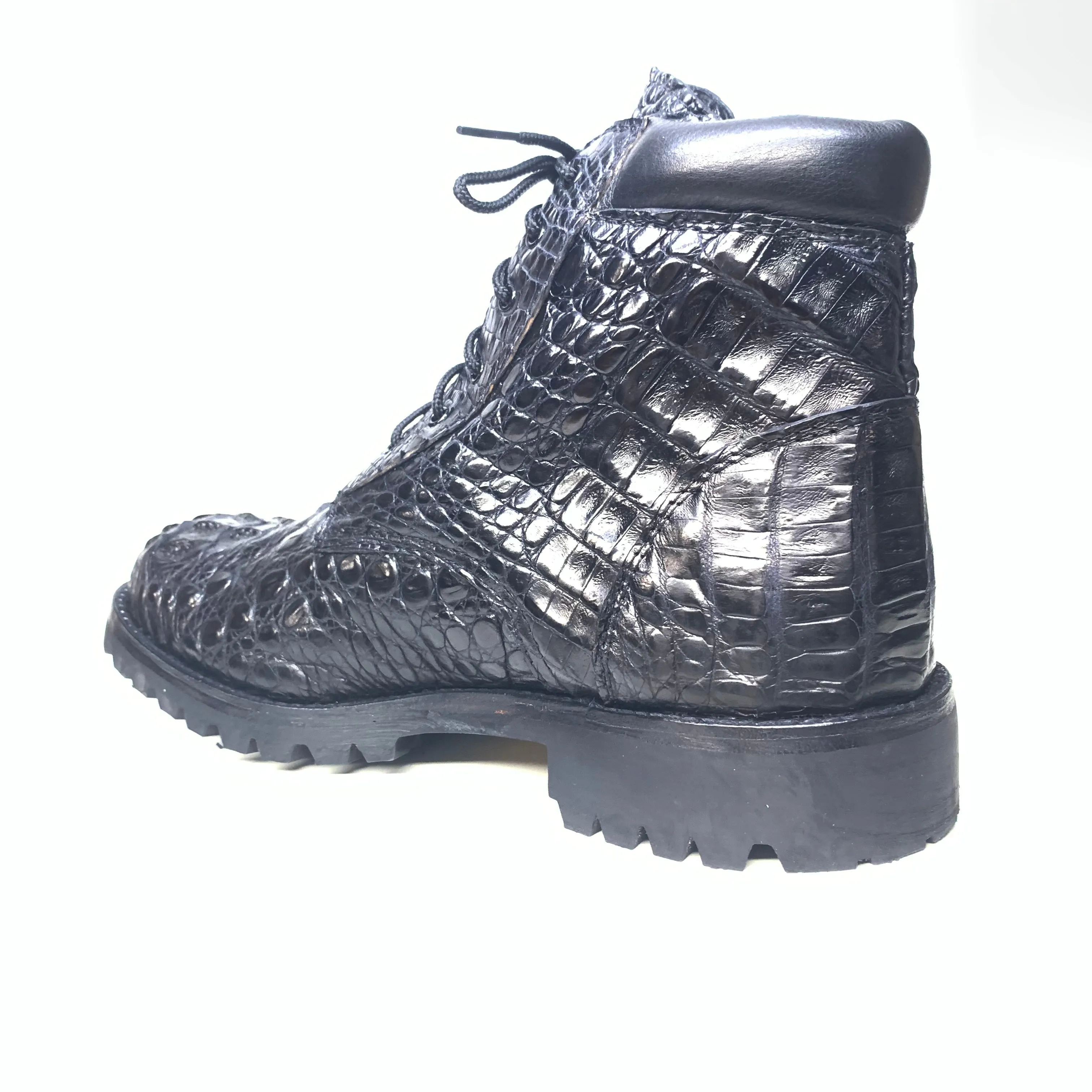 Safari Black All-Over Crocodile Horn-back Combat Boots