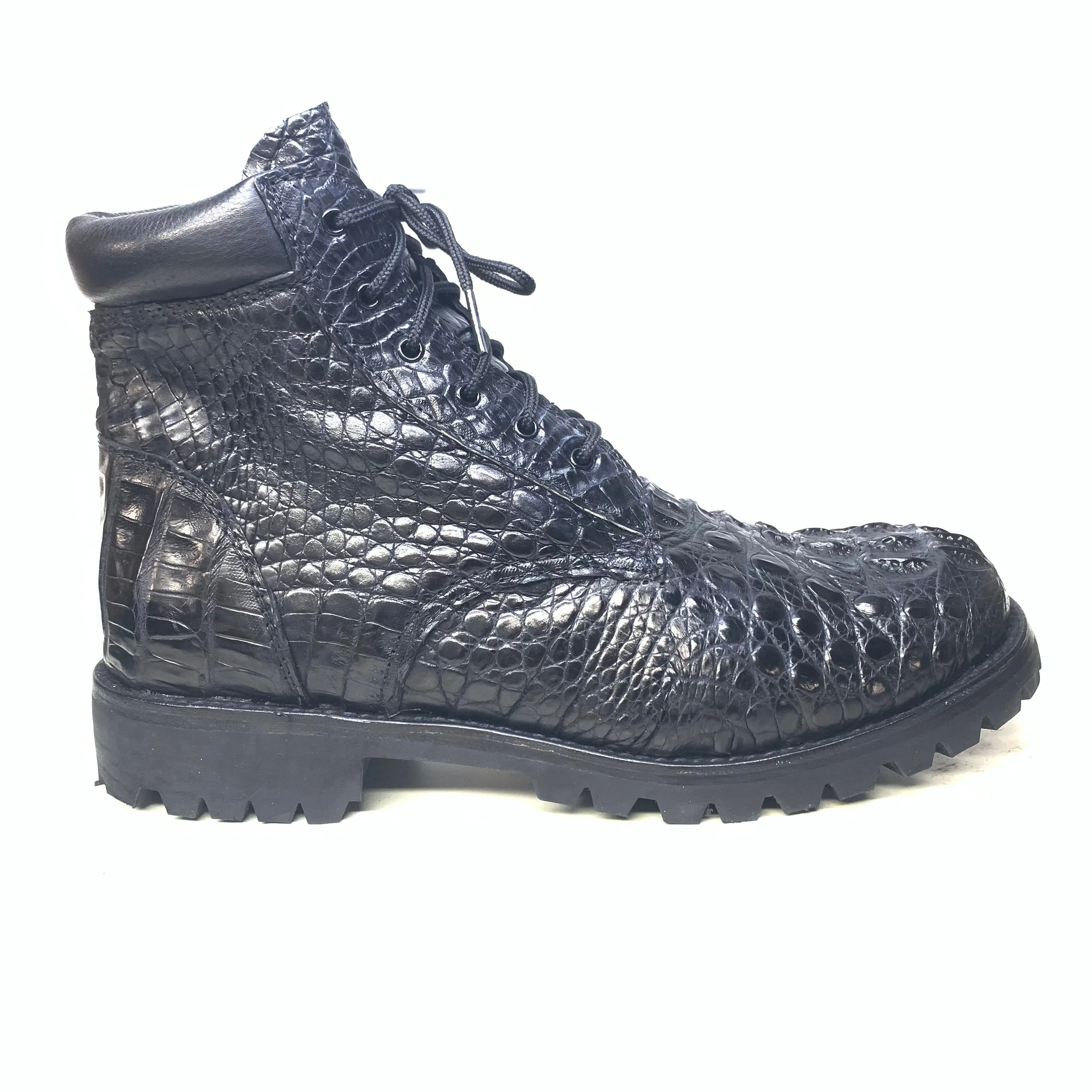 Safari Black All-Over Crocodile Horn-back Combat Boots