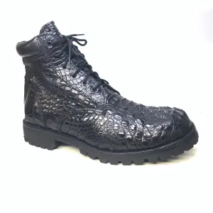 Safari Black All-Over Crocodile Horn-back Combat Boots