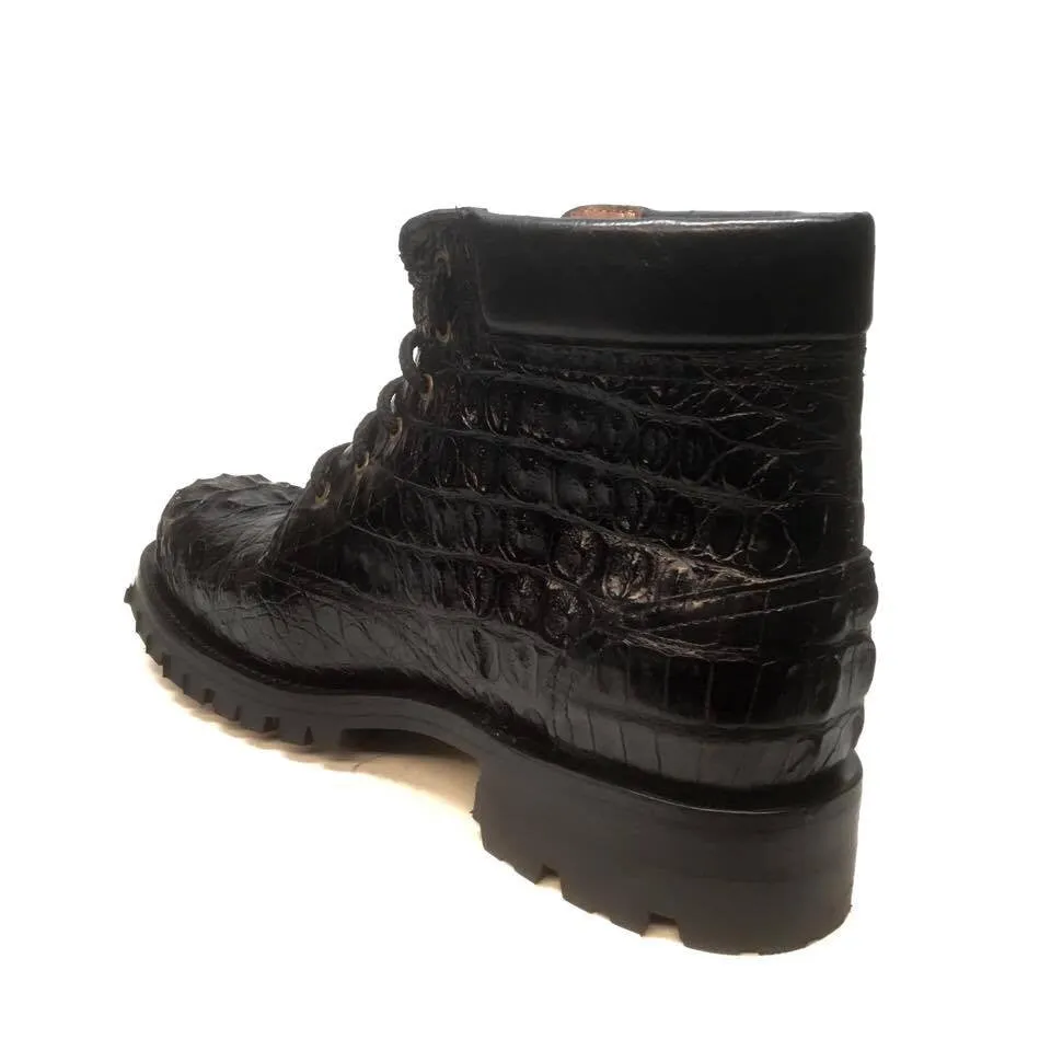 Safari Black All-Over Crocodile Horn-back Combat Boots