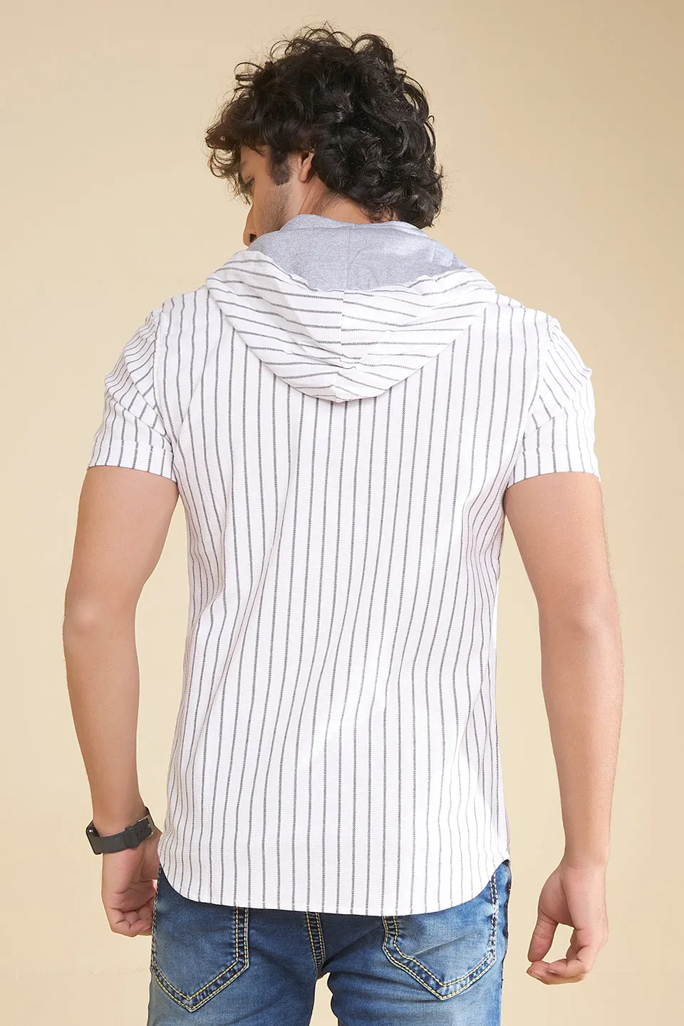 Stripes Hooded Style Shirt
