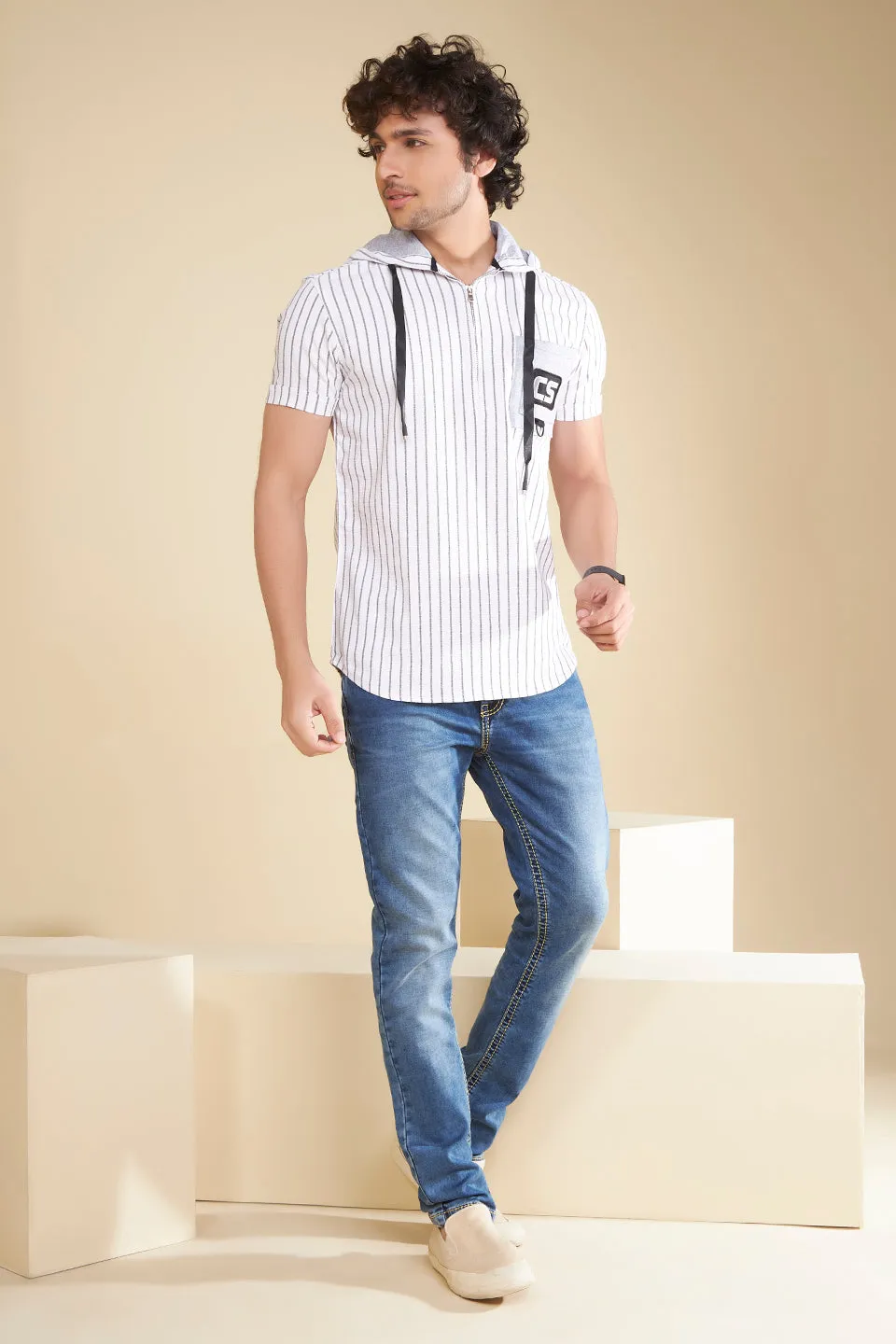 Stripes Hooded Style Shirt