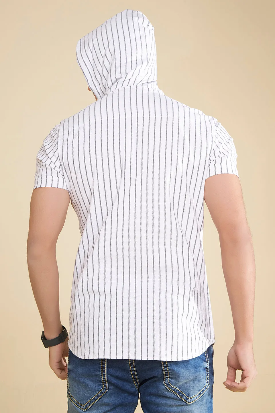 Stripes Hooded Style Shirt