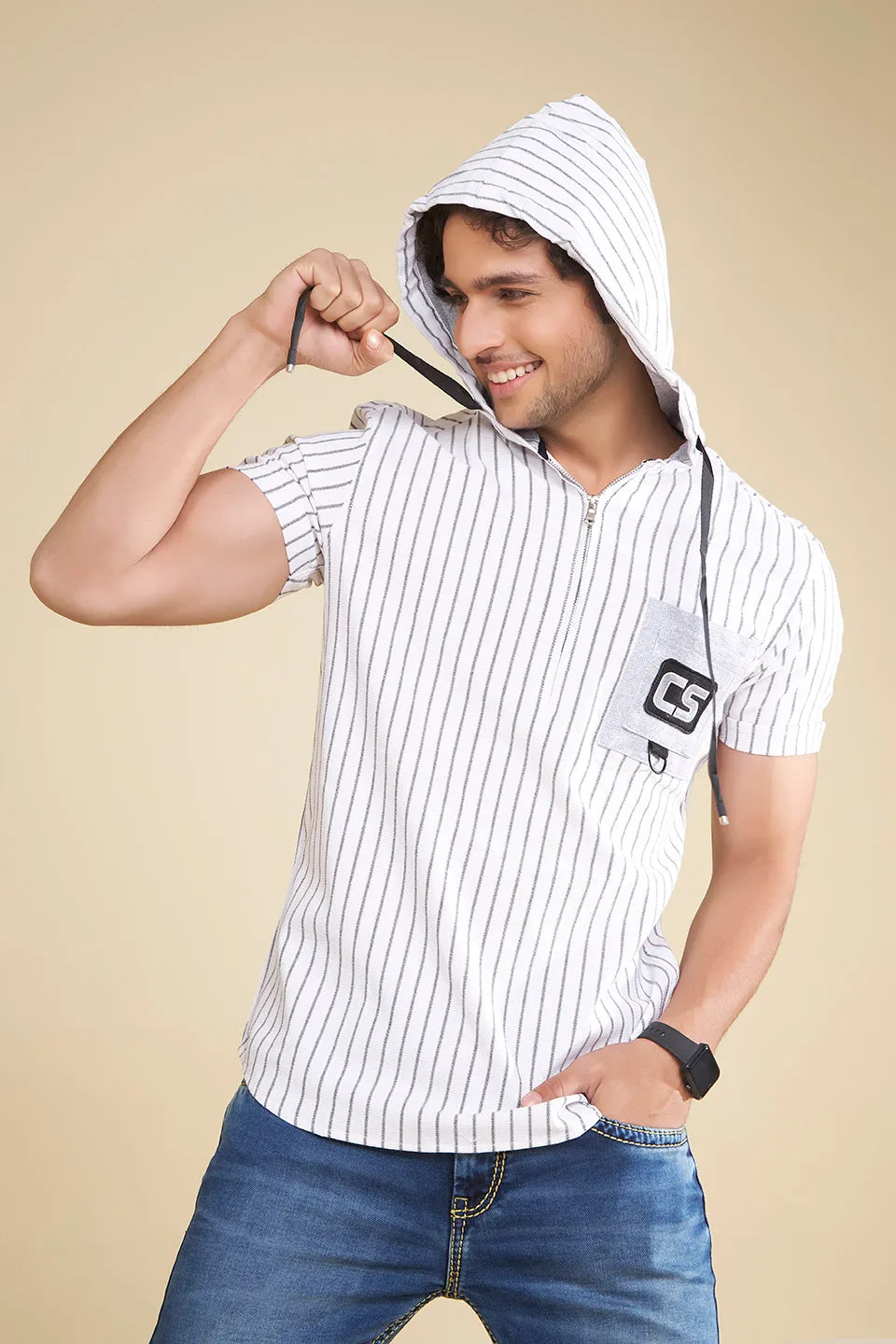 Stripes Hooded Style Shirt
