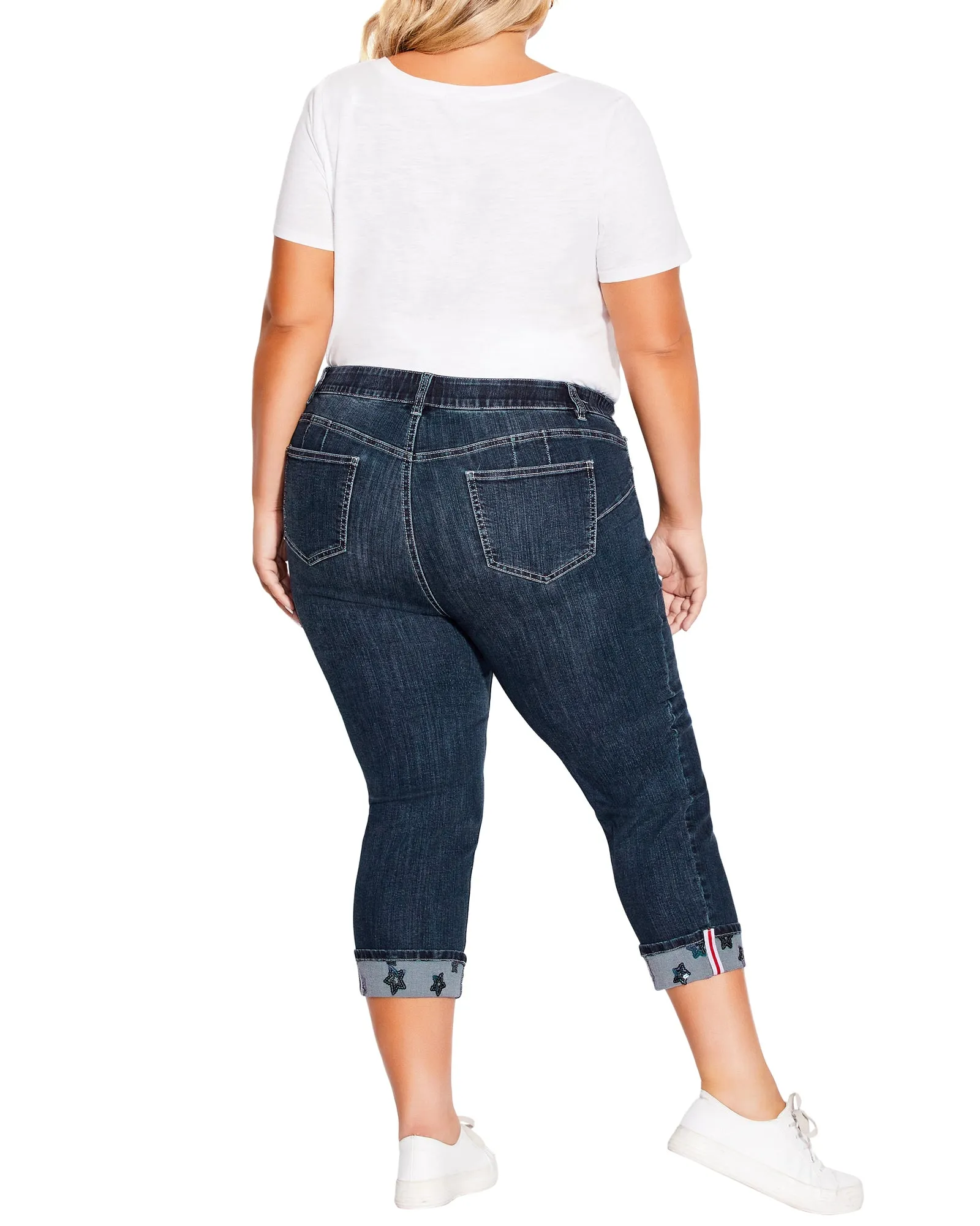 Terri Sequin Cuff Capri | Dark Wash