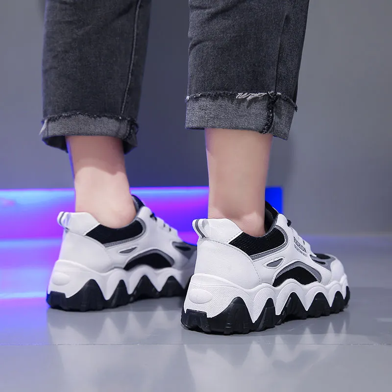 Women Chunky Sneakers Vulcanize Shoes Korean Fashion New Female Black White Platform Thick Sole Running Casual Shoe Woman 5cm