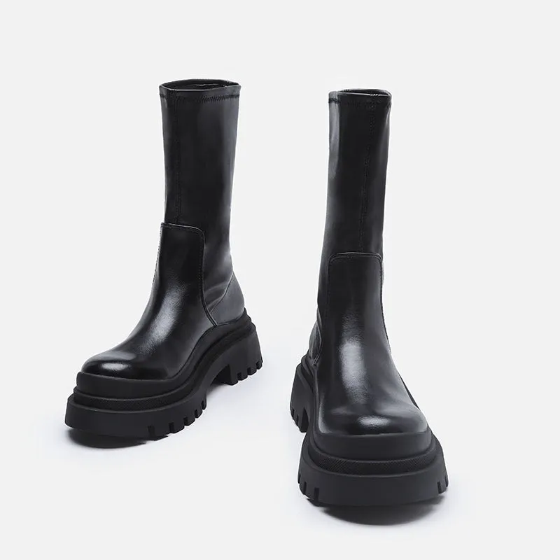 Womens Boots Platform Punk Chunky Block Round Toe Shoes